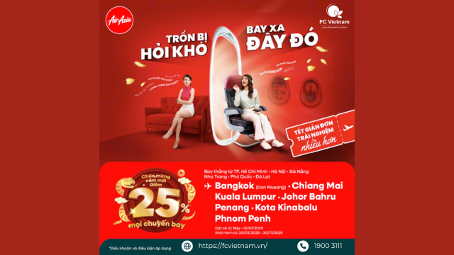 AIR ASIA ƯU ĐÃI LÊN TỚI 25% NHÂN DỊP NĂM MỚI