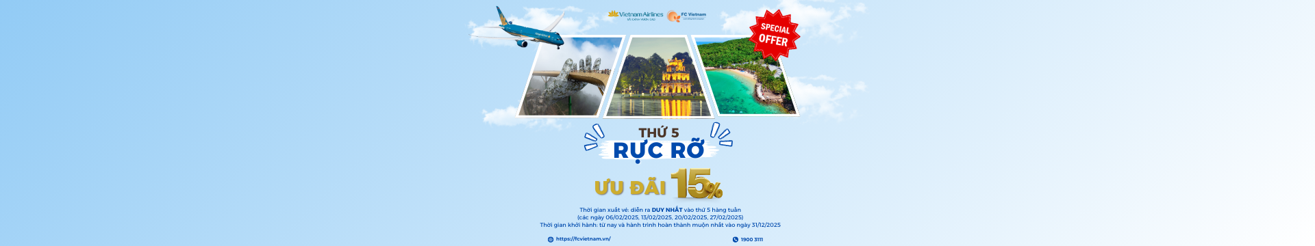 THỨ 5 RỰC RỠ GIẢM 15% CÙNG VIETNAM AIRLINES