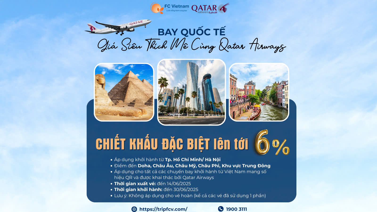 CHIẾT KHẤU 6% – Giá Siêu Thích Mê Cùng Qatar Airways