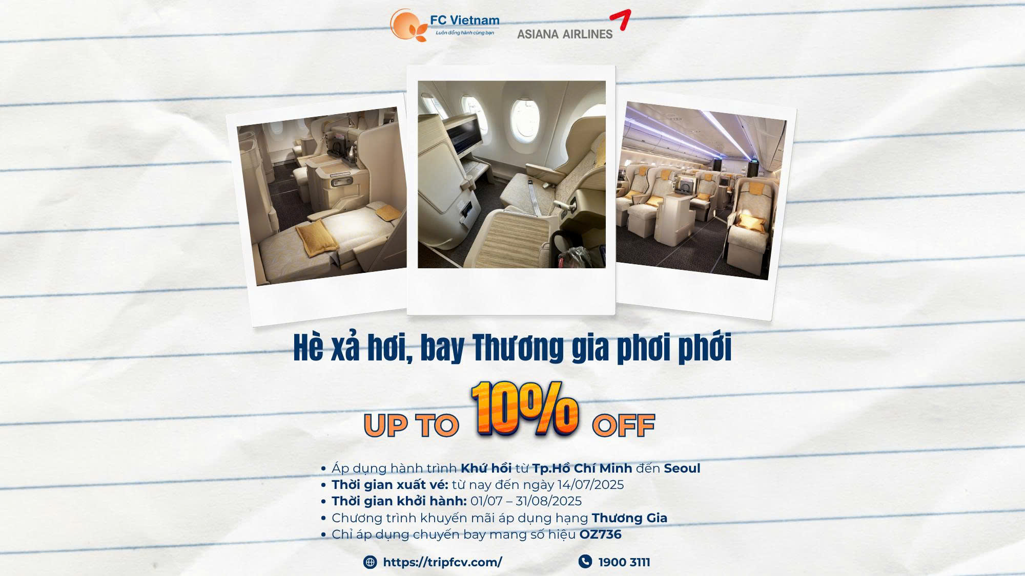 Hè xả hơi, bay Thương gia phơi phới Cùng Asiana Airlines