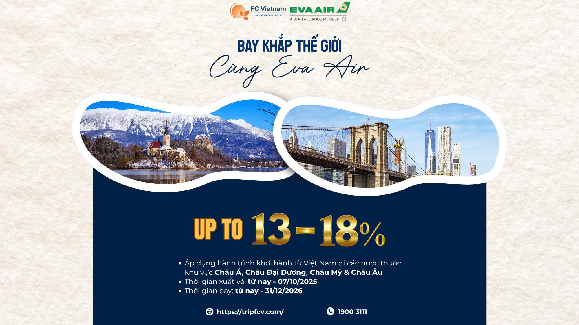 Bay khắp thế giới cùng Eva Air với ưu đãi đặc biệt đến 18%