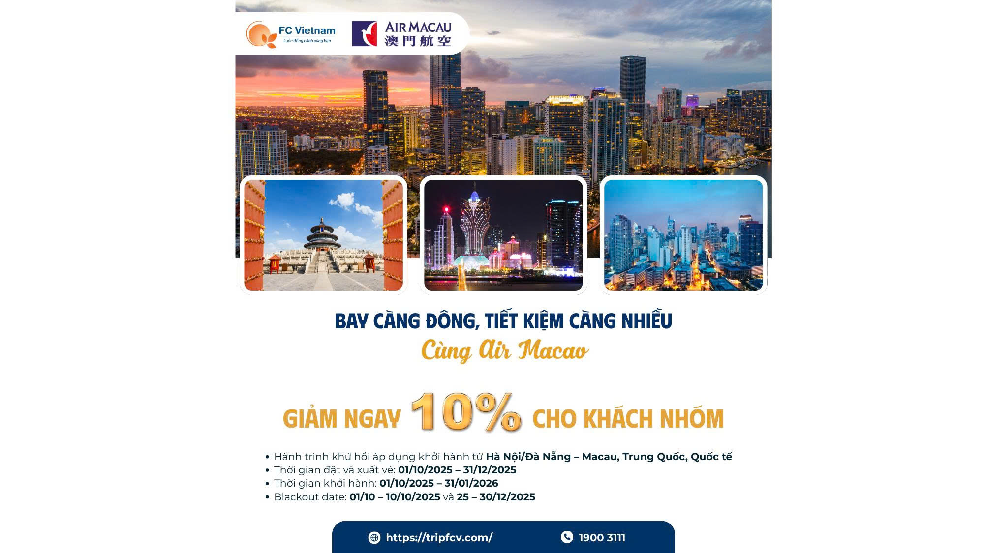Bay càng đông, tiết kiệm càng nhiều | Ưu đãi nhóm cùng Air Macao