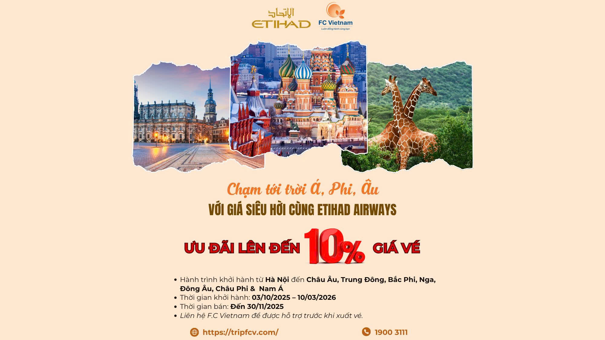 Vi vu Á – Phi – Âu cùng Etihad Airways với giá siêu hời!