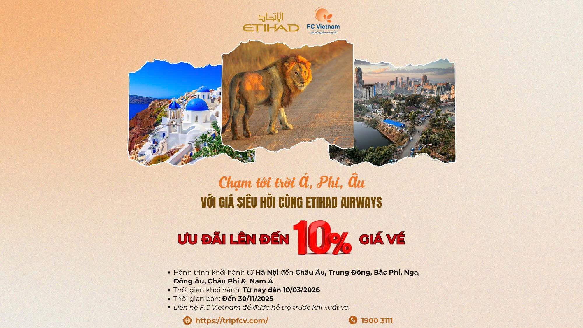 Vi vu Á – Phi – Âu cùng Etihad Airways