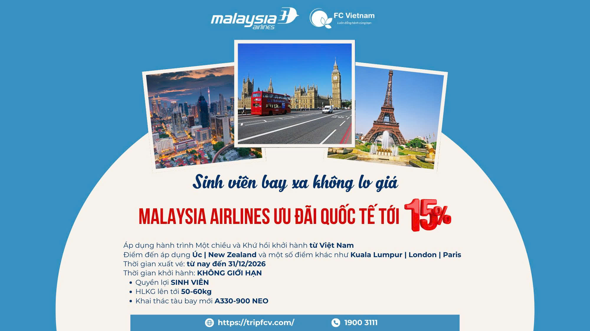 Sinh viên bay xa không lo giá | Malaysia Airlines ưu đãi quốc tế tới 15%