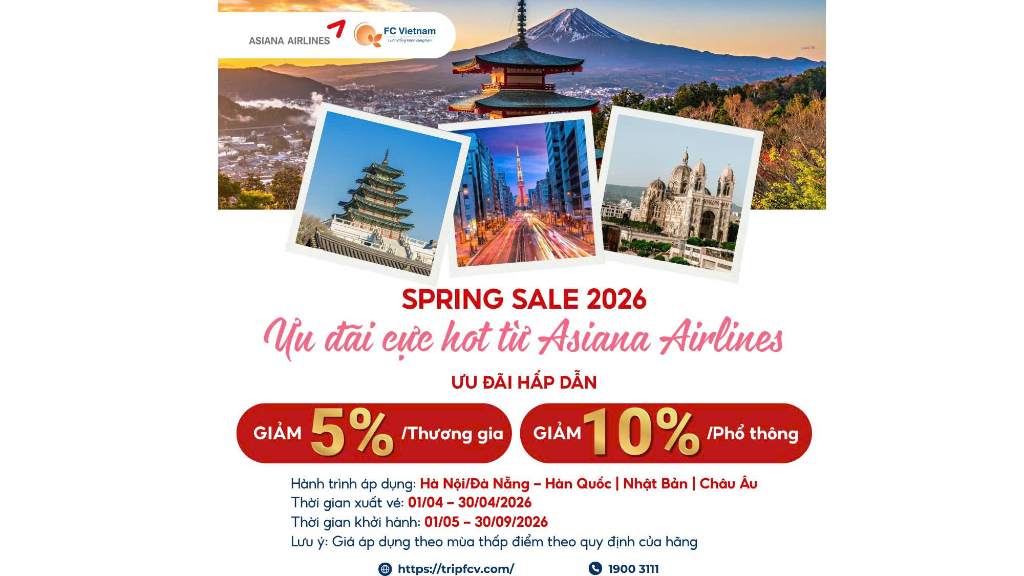 DEAL MÙA XUÂN 2026 | BAY HÀN, NHẬT, CHÂU ÂU CÙNG ASIANA AIRLINES