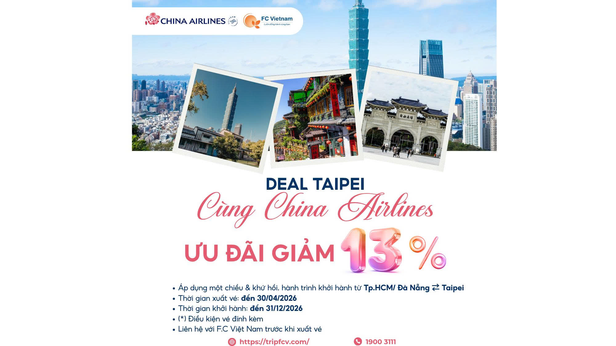 DEAL TAIPEI -13% TỪ China Airlines