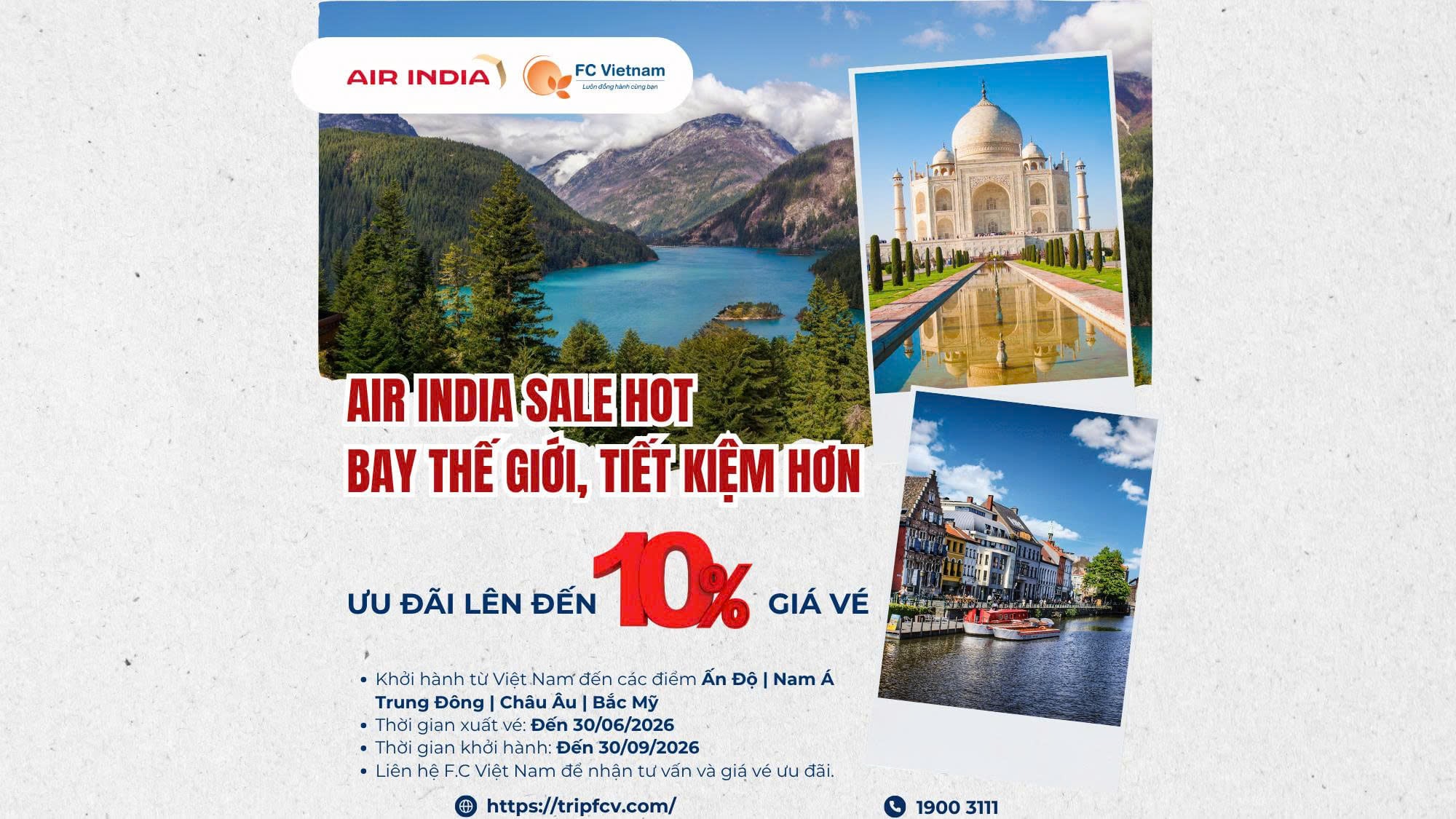 AIR INDIA SALE HOT – BAY THẾ GIỚI, TIẾT KIỆM HƠN ĐẾN 10%