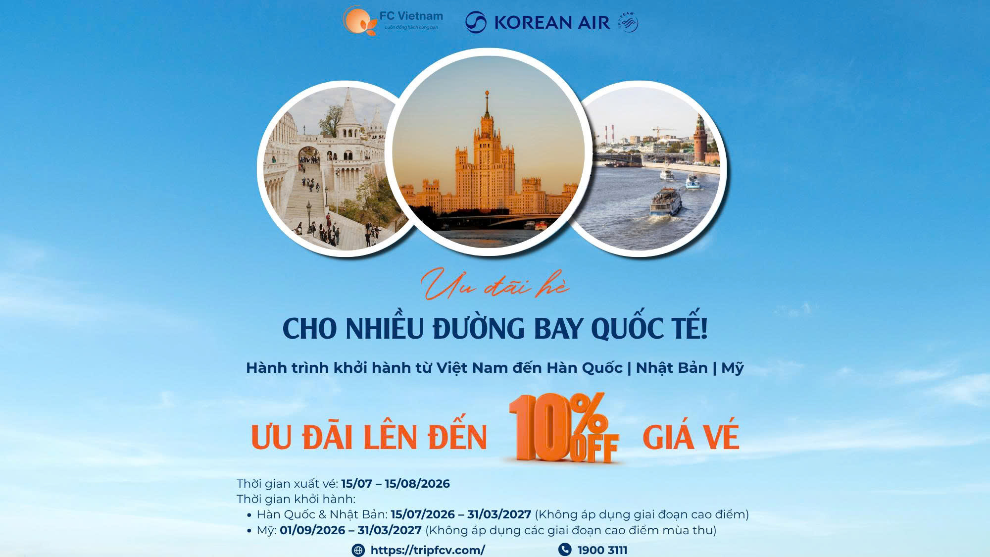 ƯU ĐÃI HÈ, GIẢM ĐẾN 10% CHO NHIỀU ĐƯỜNG BAY QUỐC TẾ!
