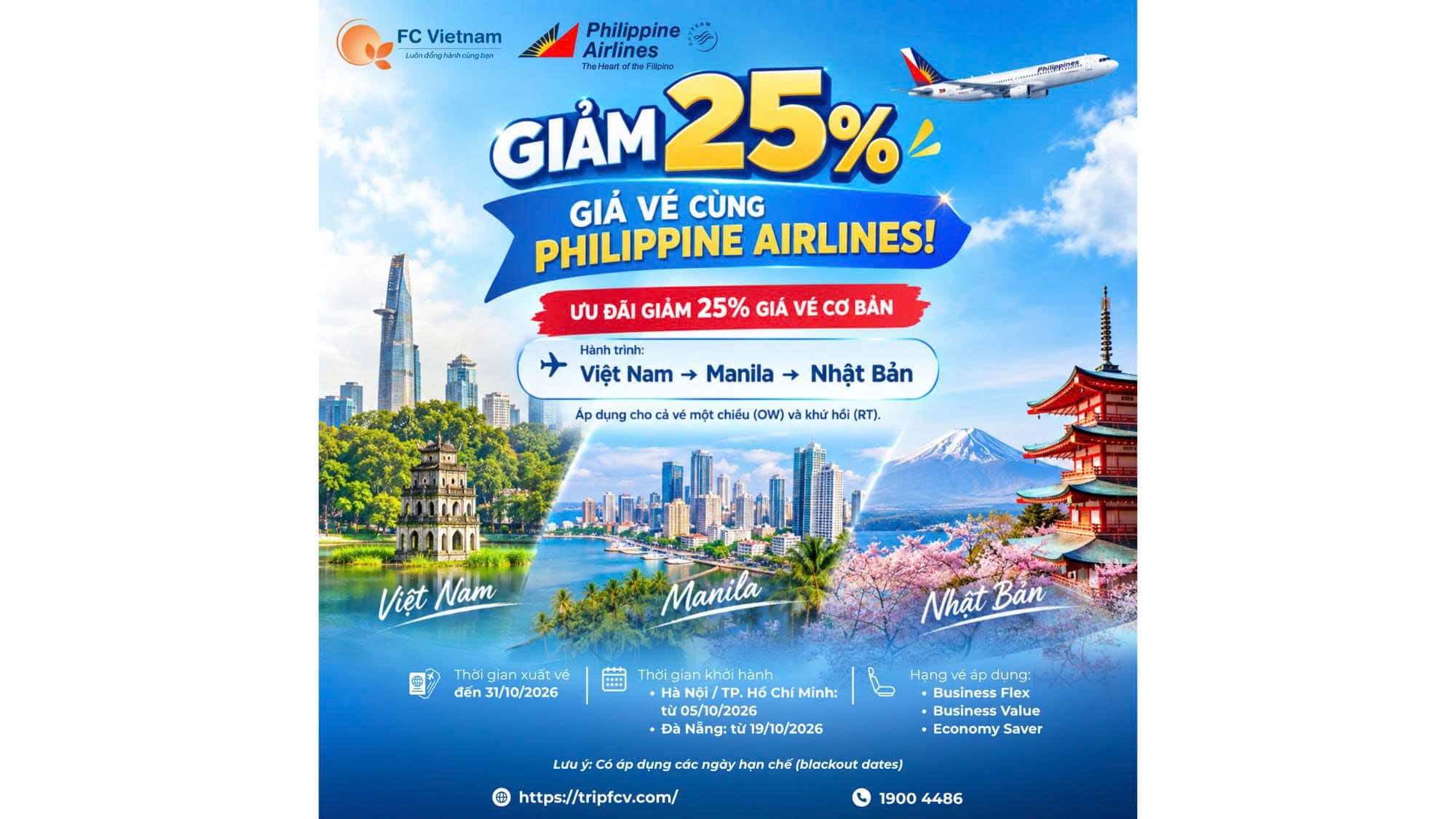 ĐI NHẬT QUA MANILA | GIẢM 25% GIÁ VÉ CÙNG PHILIPPINE AIRLINES!