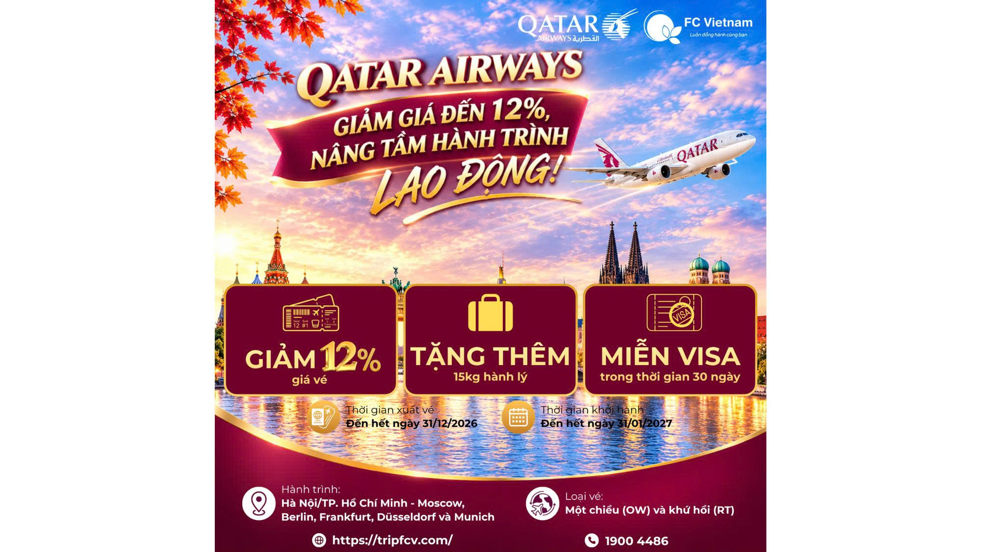 QATAR AIRWAYS – GIẢM GIÁ ĐẾN 12%, NÂNG TẦM HÀNH TRÌNH LAO ĐỘNG!