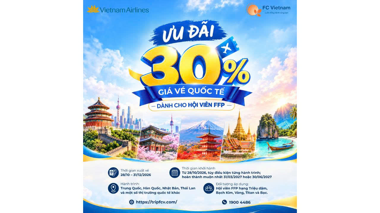 VIETNAM AIRLINES MỞ ƯU ĐÃI RIÊNG CHO HỘI VIÊN FFP – BAY QUỐC TẾ TIẾT KIỆM HƠN!